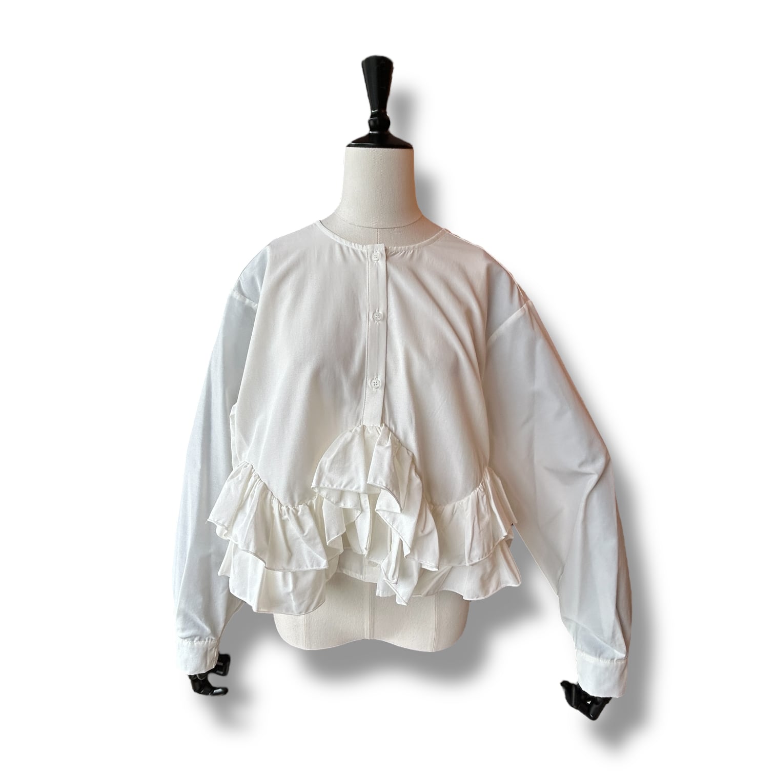 2Way Frilled shirt-White【Herencia】-2ウェイ フリルシャツ ヘレンチア
