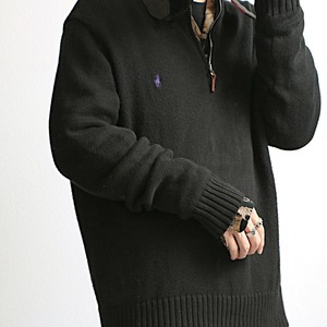 POLO by Ralph Lauren ラルフローレン ハーフジップ コットン ニット セーター 古着 used ブラック