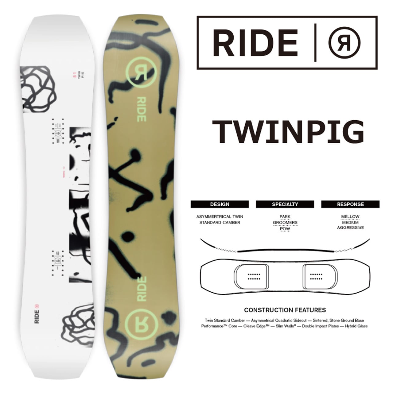 ride snowbord twinpig 42 ライド　　スノボ 板