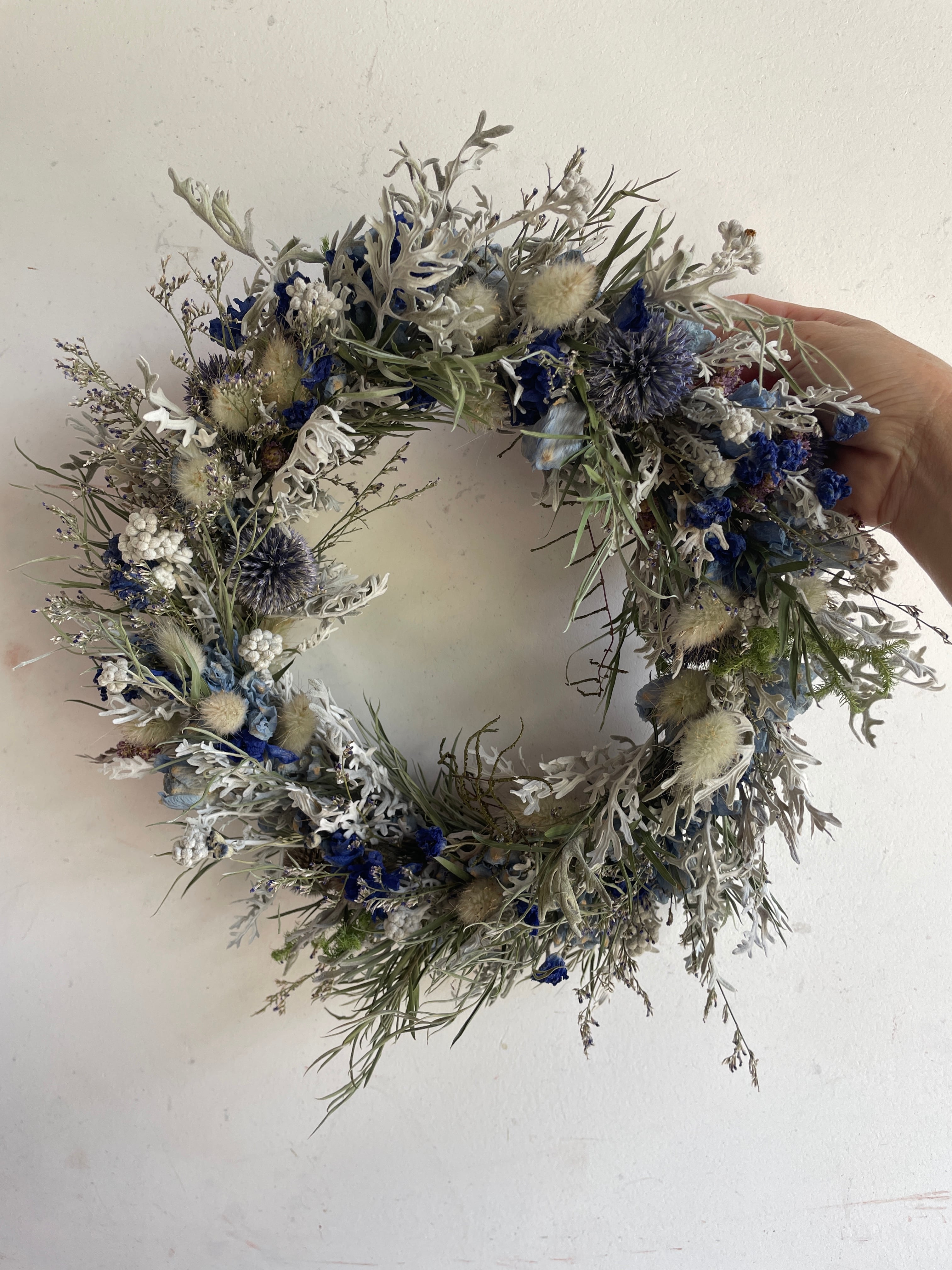 Natural＊デルフィニウムとホワイトリース＊ドライフラワーリース