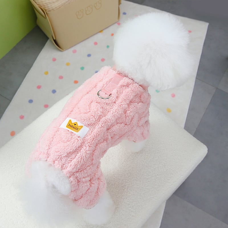 ハンドメイド犬服【キュートでとっても暖かい❗ワンピース】ペット服 ペット服 DADAGOU ツイストベルベット つなぎ ロンパース もこもこ