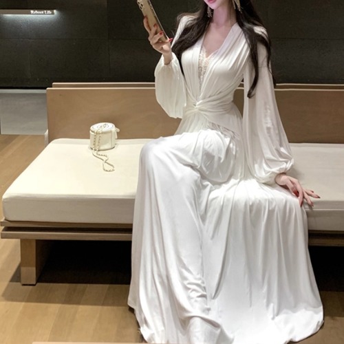 2色／レースコンビウエストツイストワンピ ・13208