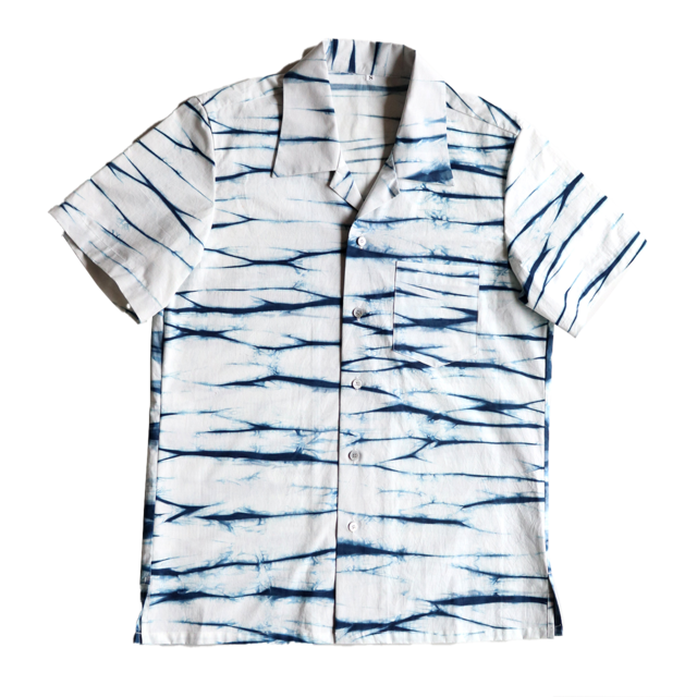 琉球藍染 かりゆしシャツ　| さざなみ絞り