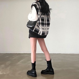 ニット ベスト レディース 秋冬 韓国 トップス 重ね着 レイヤード 大人 かわいい おしゃれ きれいめ レトロ カジュアル チェック柄 ジレ ニットベスト 大人可愛い 大人女子