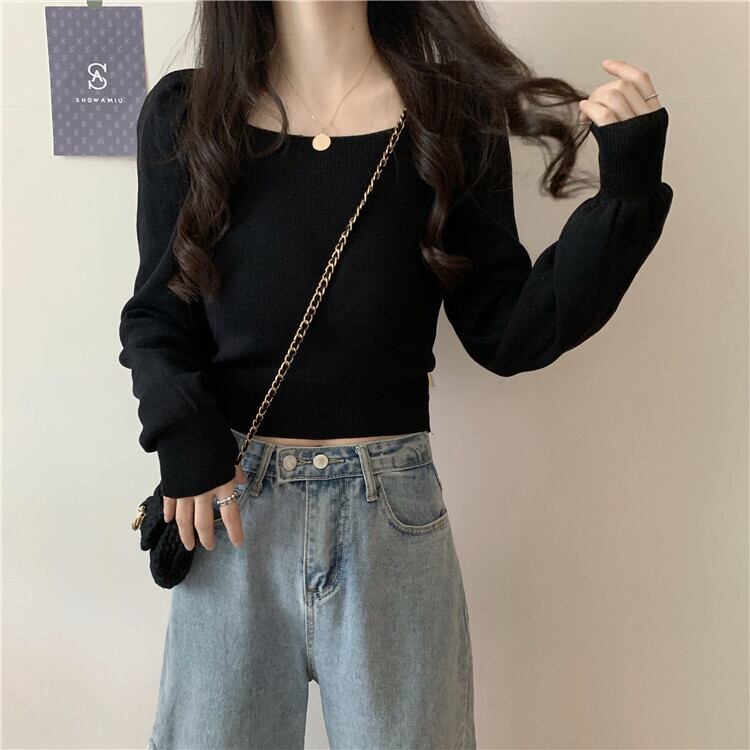 ニットセーター トップス オータムウィンタースタイルスリーブショート長袖 ロング 秋物 冬物 スクウェア 1号婦人27804588437