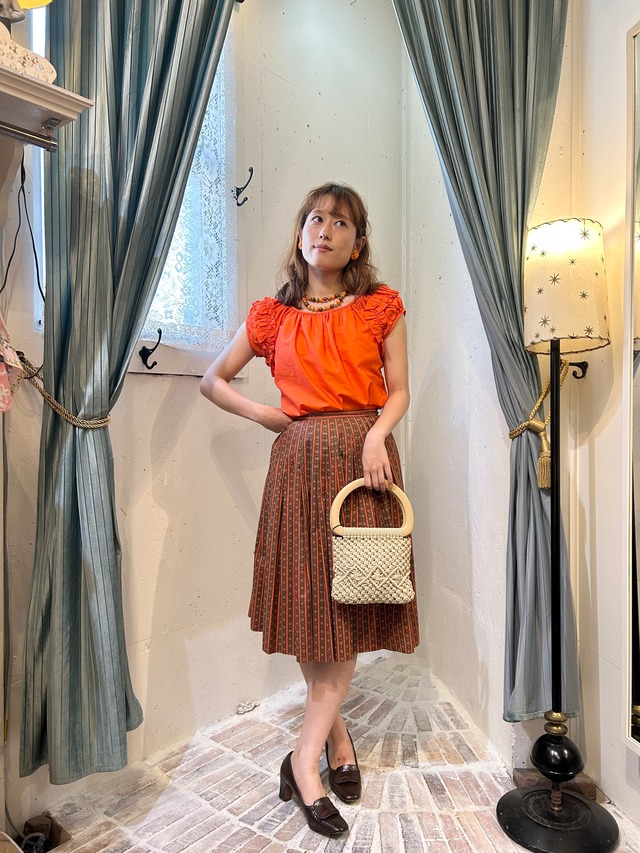 50’s 60’s cotton Heart&flower pleats skirt