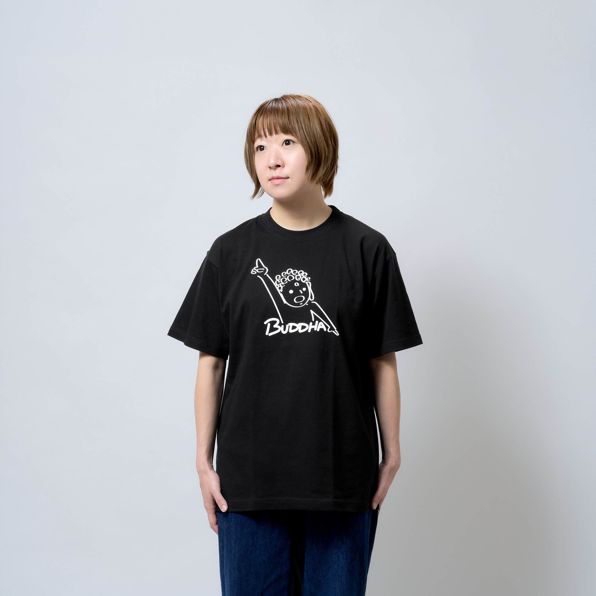 BUDDHA 仏像 Tシャツ (プリント) 6.2oz ホワイト/ブラック | BOSATSU
