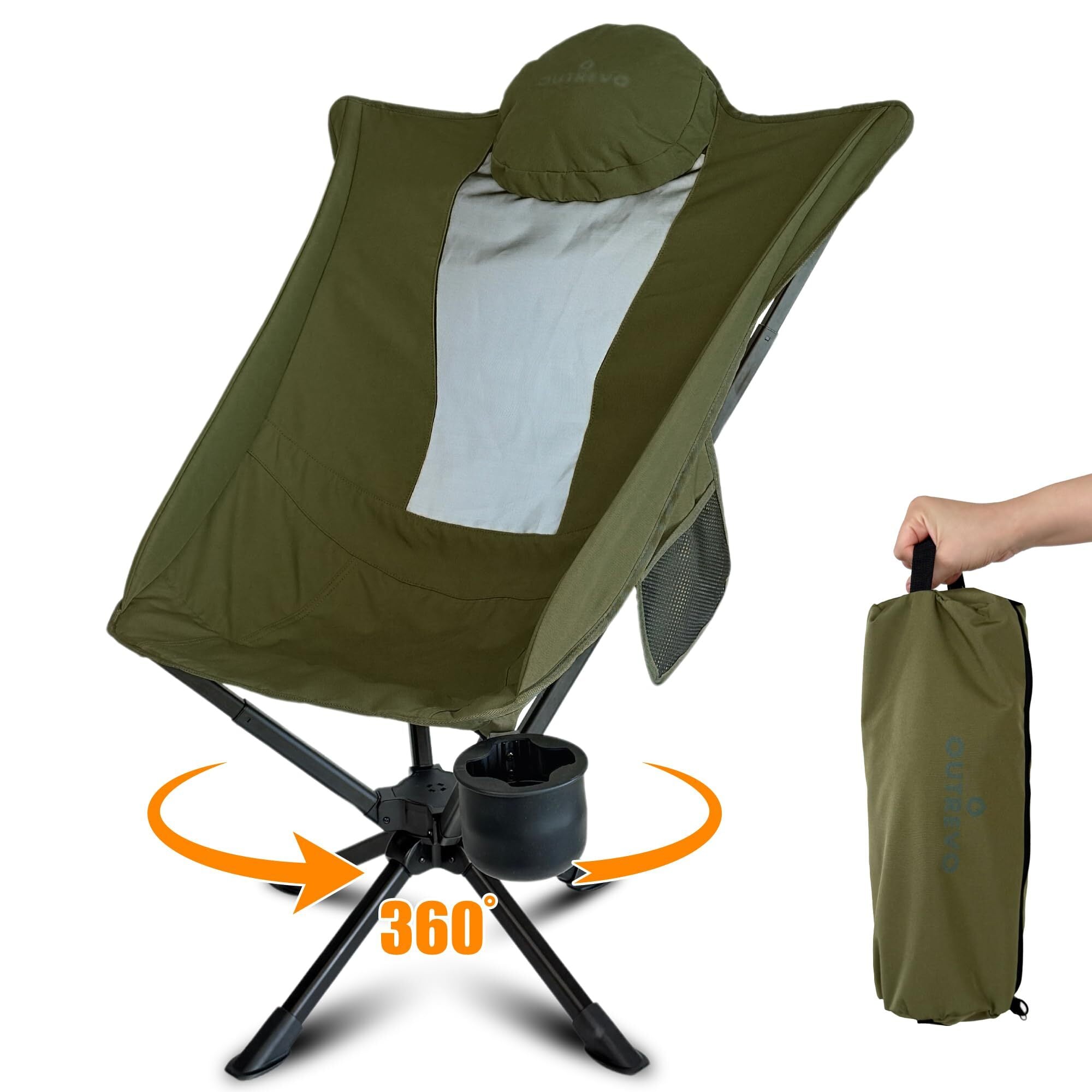 キャンプ用360度回転チェア2個セット OUTREVO【リボルバープラス】 OUTREVO [リボルバープラス] 360度 回転 アウトドアチェア ハイバック