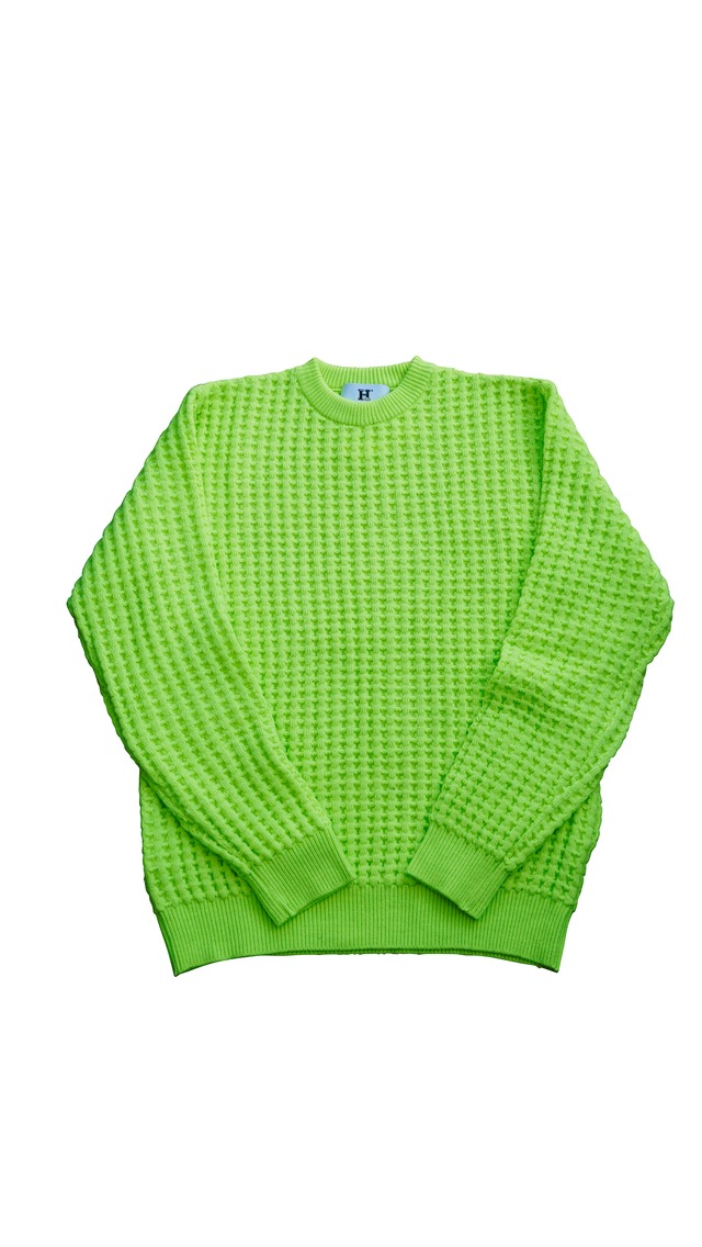 WOOL THERMAL KNIT (BIG WAFFLE)  LIME YELLOW