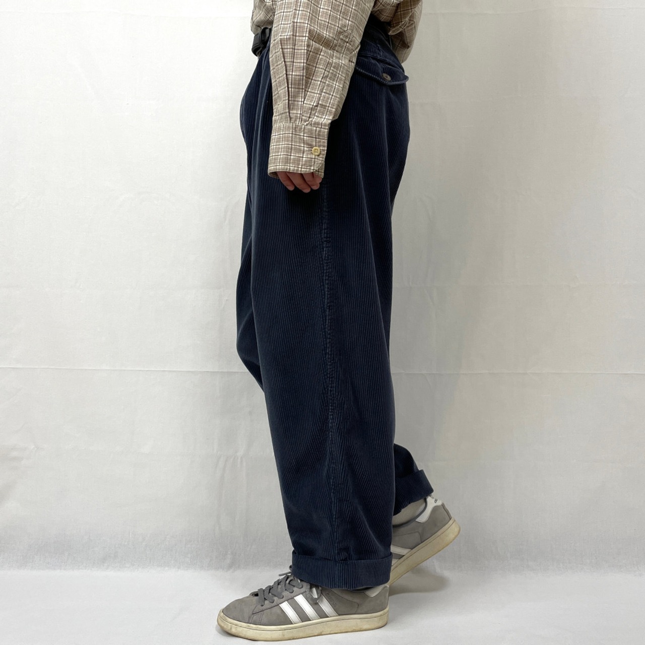 90s claiborne 太畝コーデュロイパンツ バギー 古着 紺 ネイビー 極太  