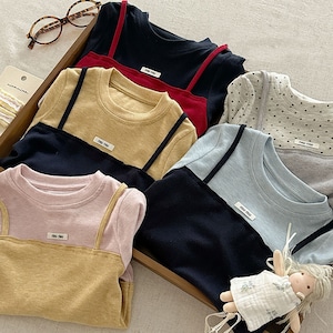 秋バイカラーフェイクレイヤードTシャツ