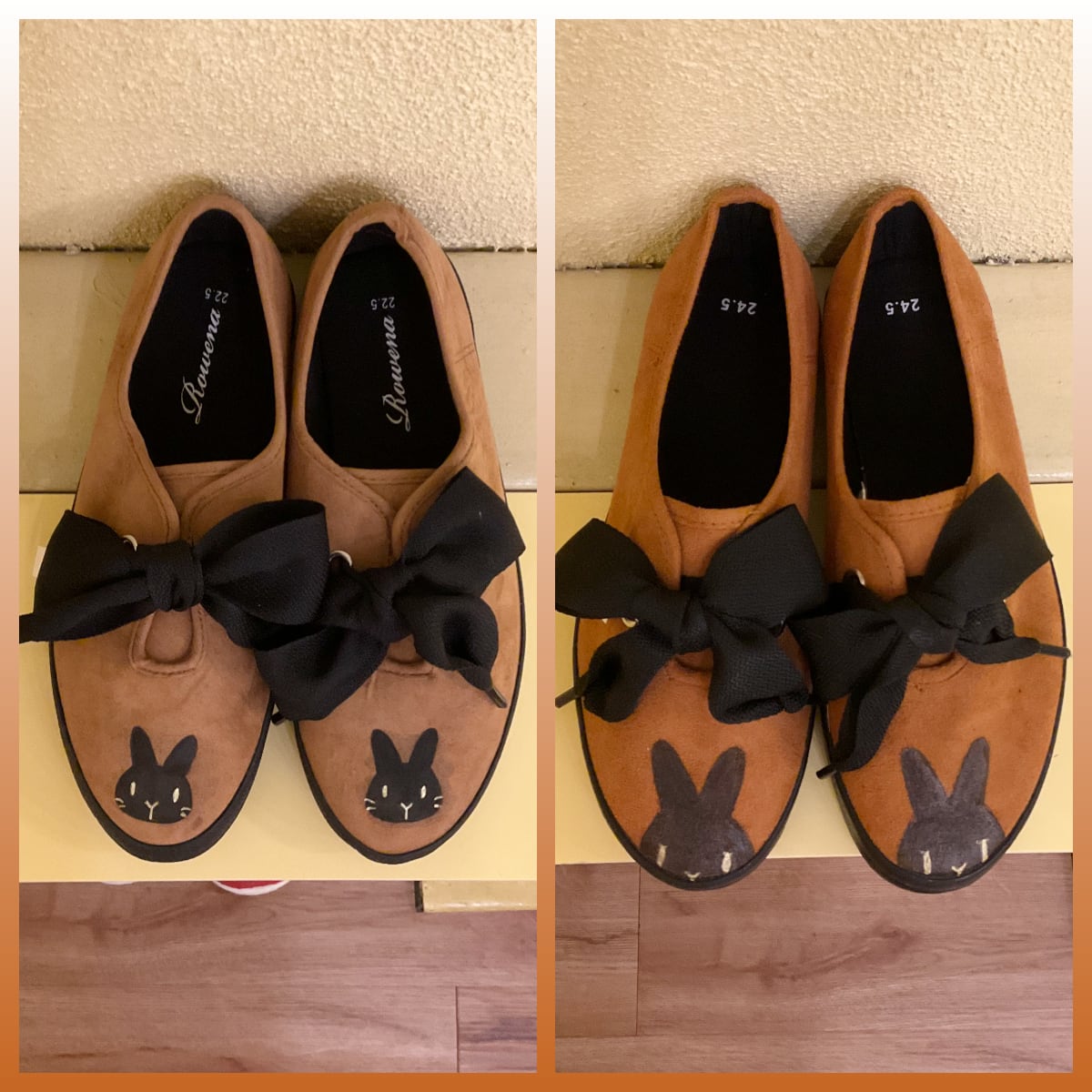 うさぎ画報 手描きイラスト 大きなリボンのうさぎなシューズ