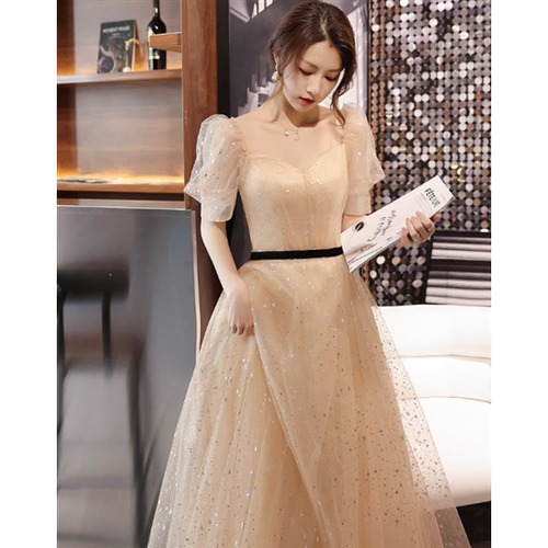 演奏会ドレス ロングドレス 大きいサイズ 2XL イブニングドレス エレガント 上品 ロングスカート Aラインスカート ランタンスリーブ スクエアネック お呼ばれ フォーマル 結婚式 演奏会ドレス