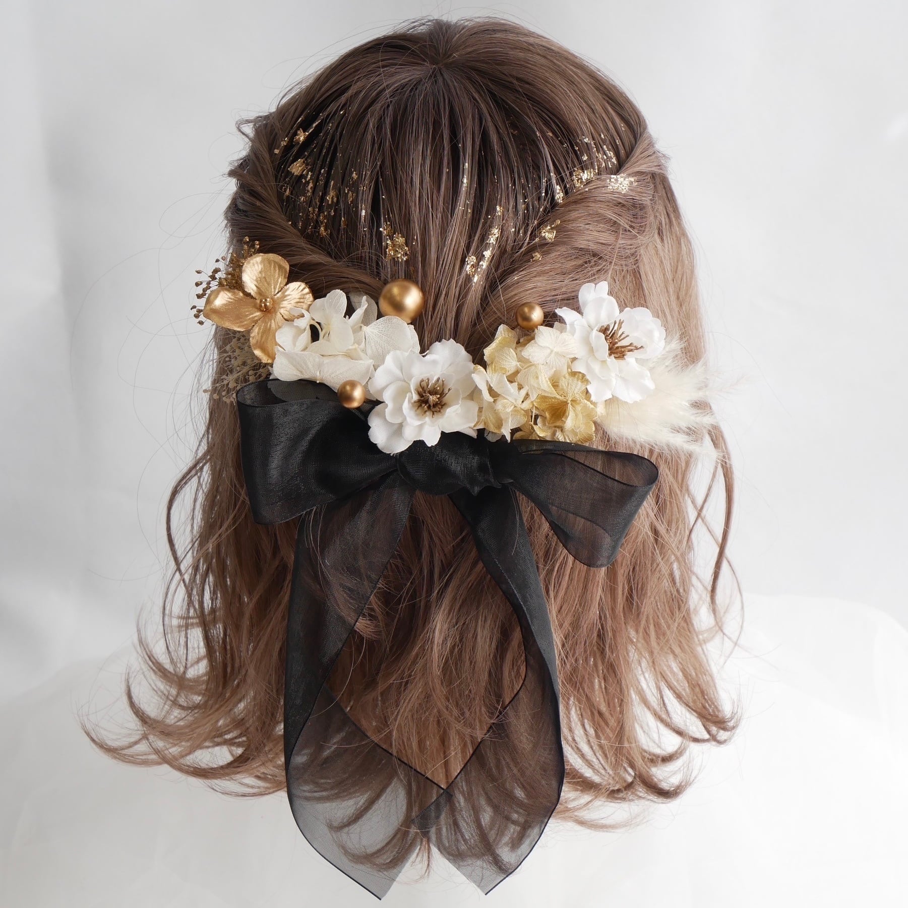 O7 オーガンジーリボンの髪飾り　黒 | Lomeri (ロメリ) お花のヘアアクセサリー専門店 powered by BASE