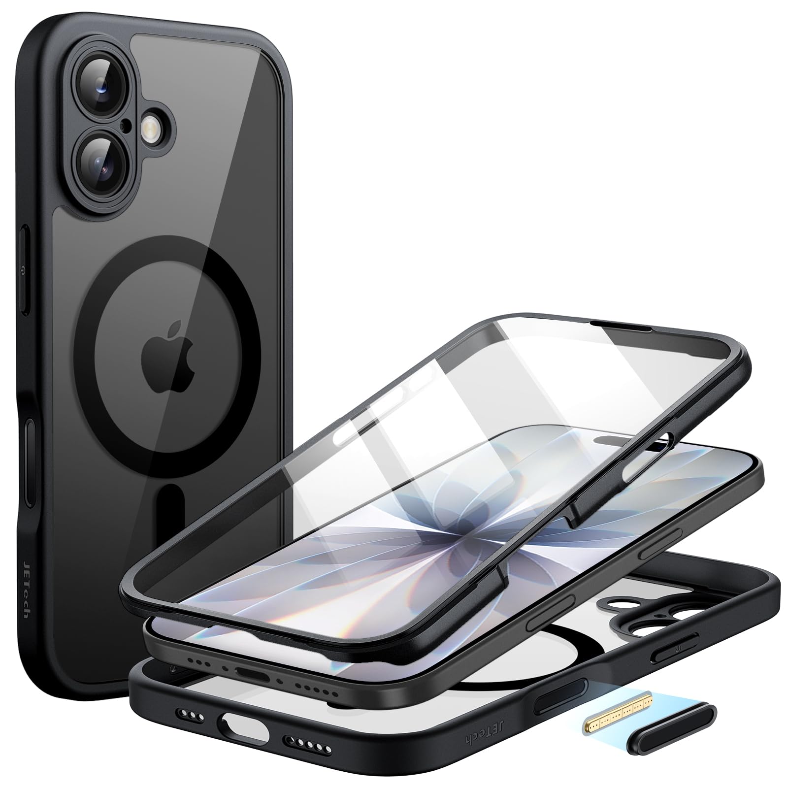 JETech iPhone 17用 ケース 360°全面保護 (ブラック)
