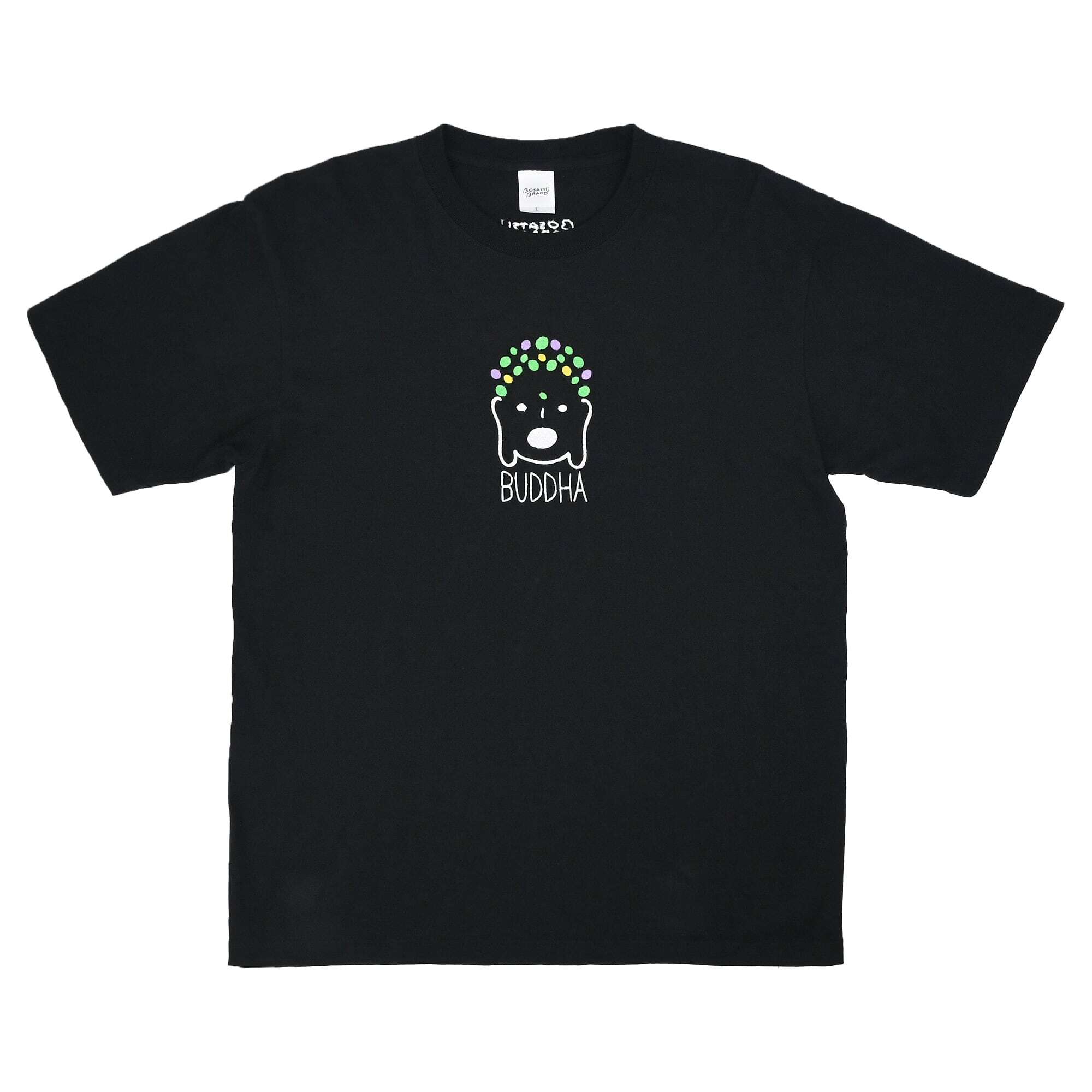 BUDDHA らほつ Tシャツ (刺繍) 6.2oz ブラック/サンドカーキ | BOSATSU