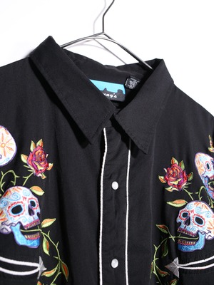 sugar skull embroidery western shirt
