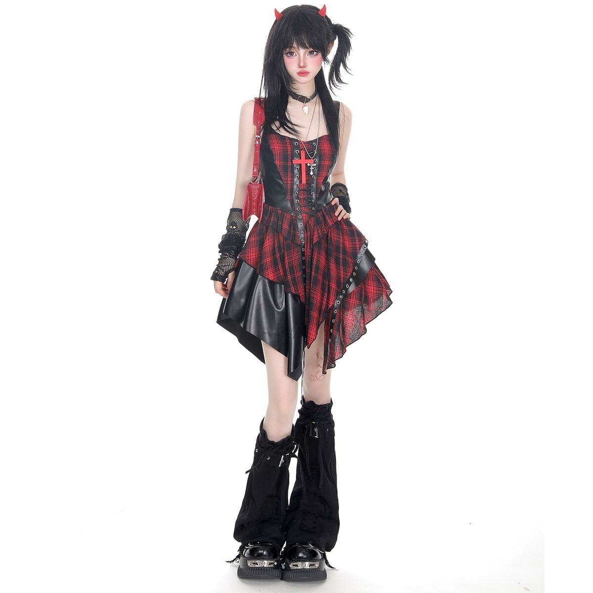 ブラックxレッドゴシックパンクワンピースセット | Maiden's Rêve