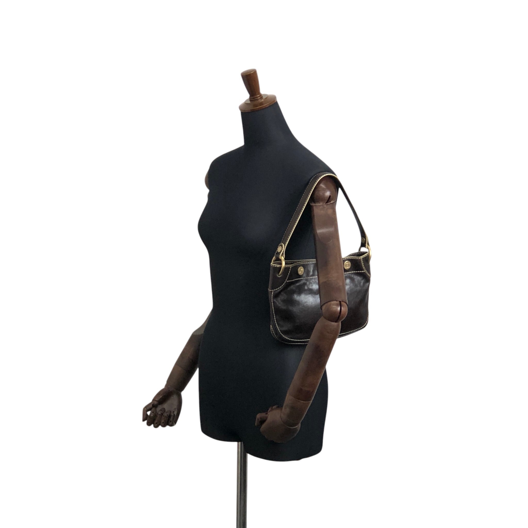 CELINE セリーヌ ショルダーバッグ ブラウン ブラゾンボタン レザー