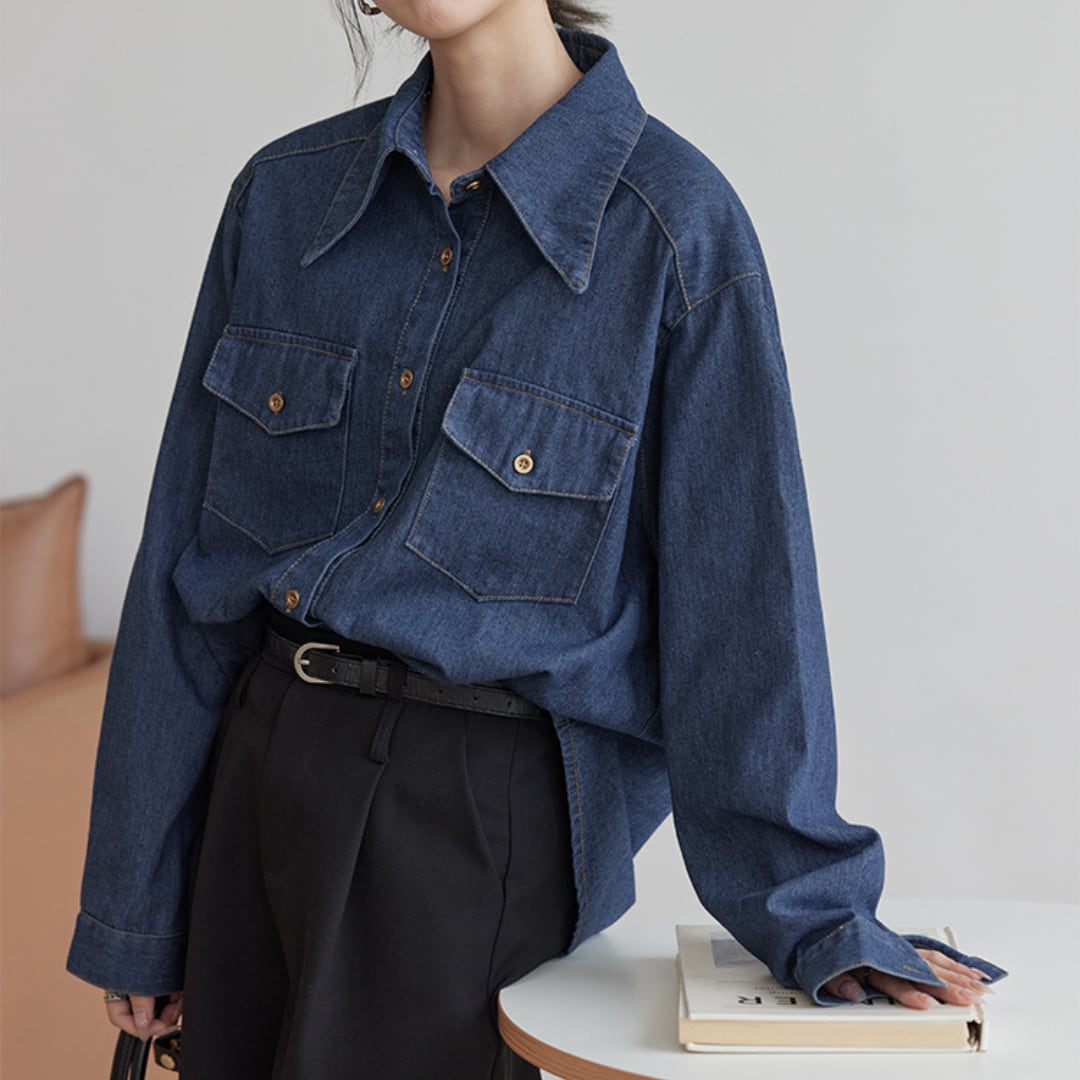 dark blue denim layered base shirt