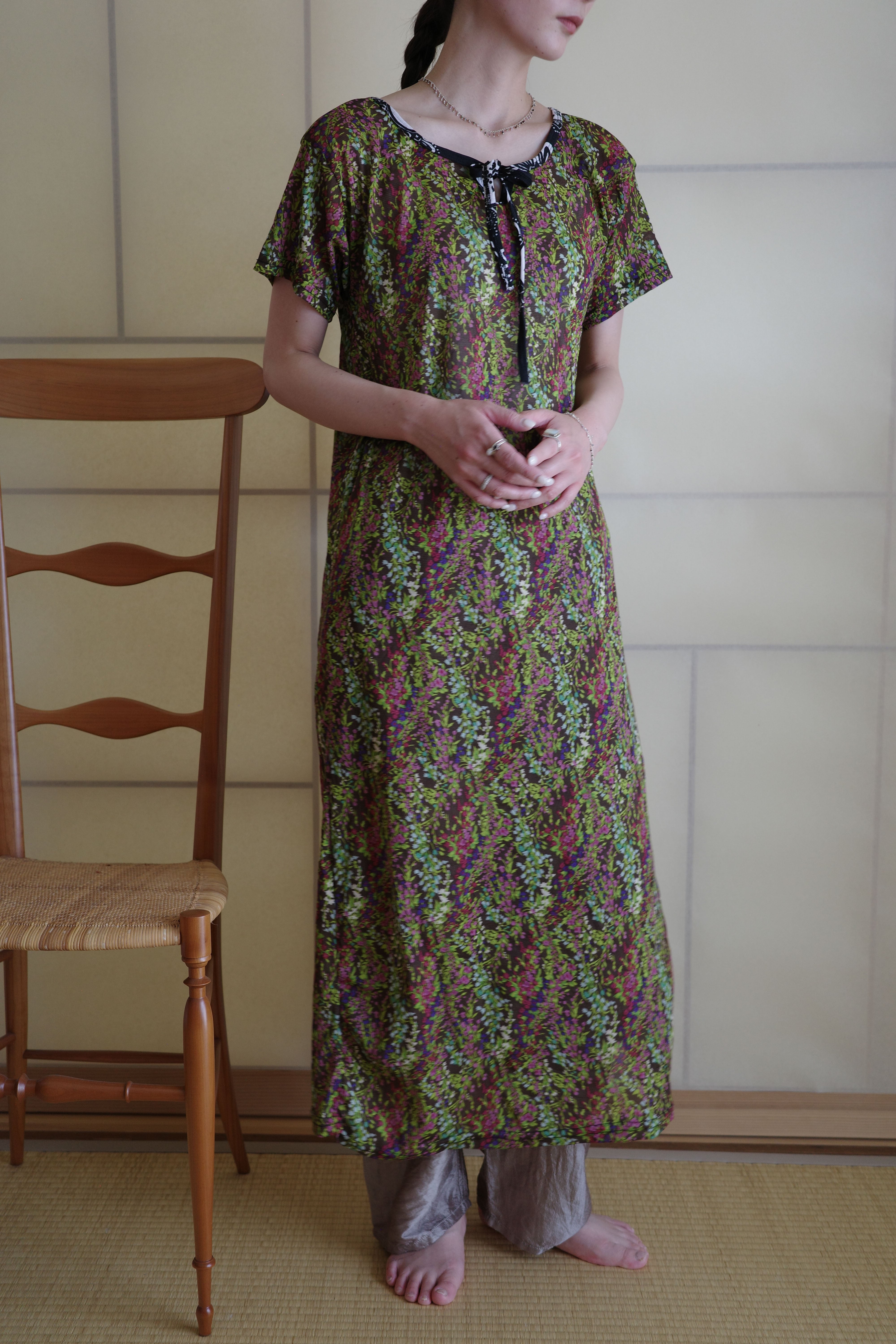 1980-90s Flower mesh onepiece