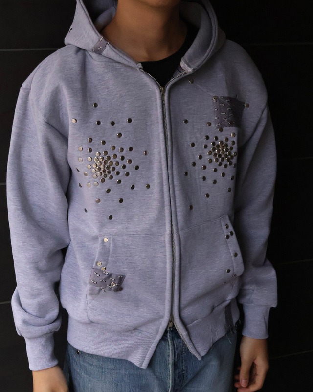 【Hannah Creak】Studded Hoodie Double zip Grey