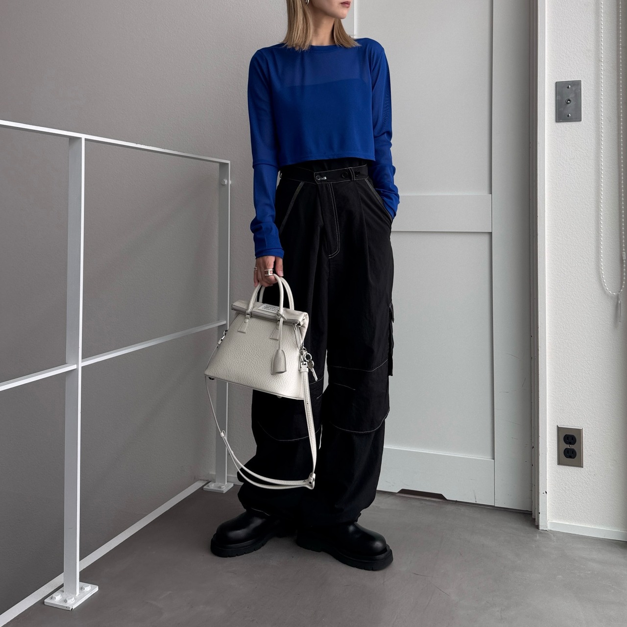 crew neck tulle sheer short tops/bule