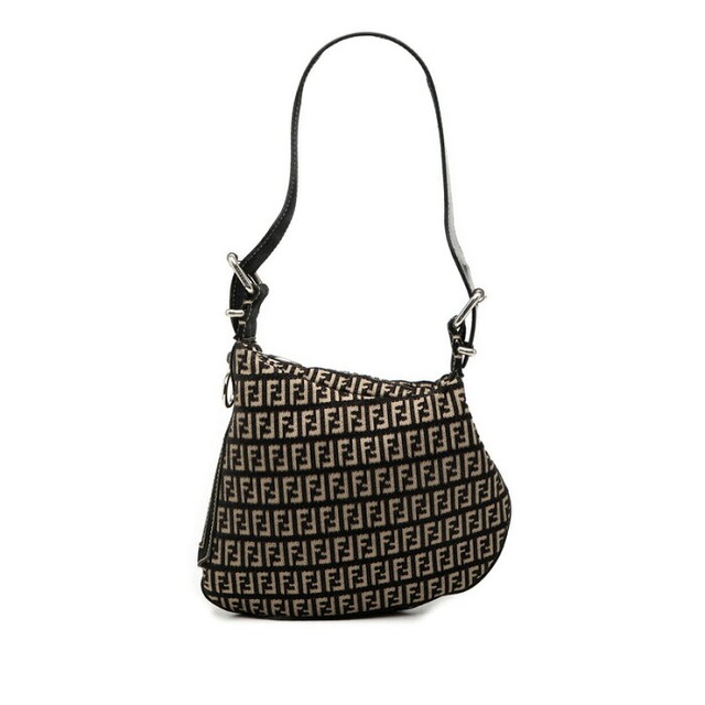 フェンディ ズッキーノ ショルダーバッグ ブラック ベージュ キャンバス レザー スウェード レディース FENDI 【中古】