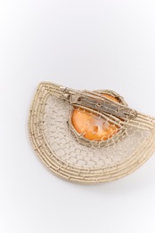 Mother of pearl wire mesh brooch
