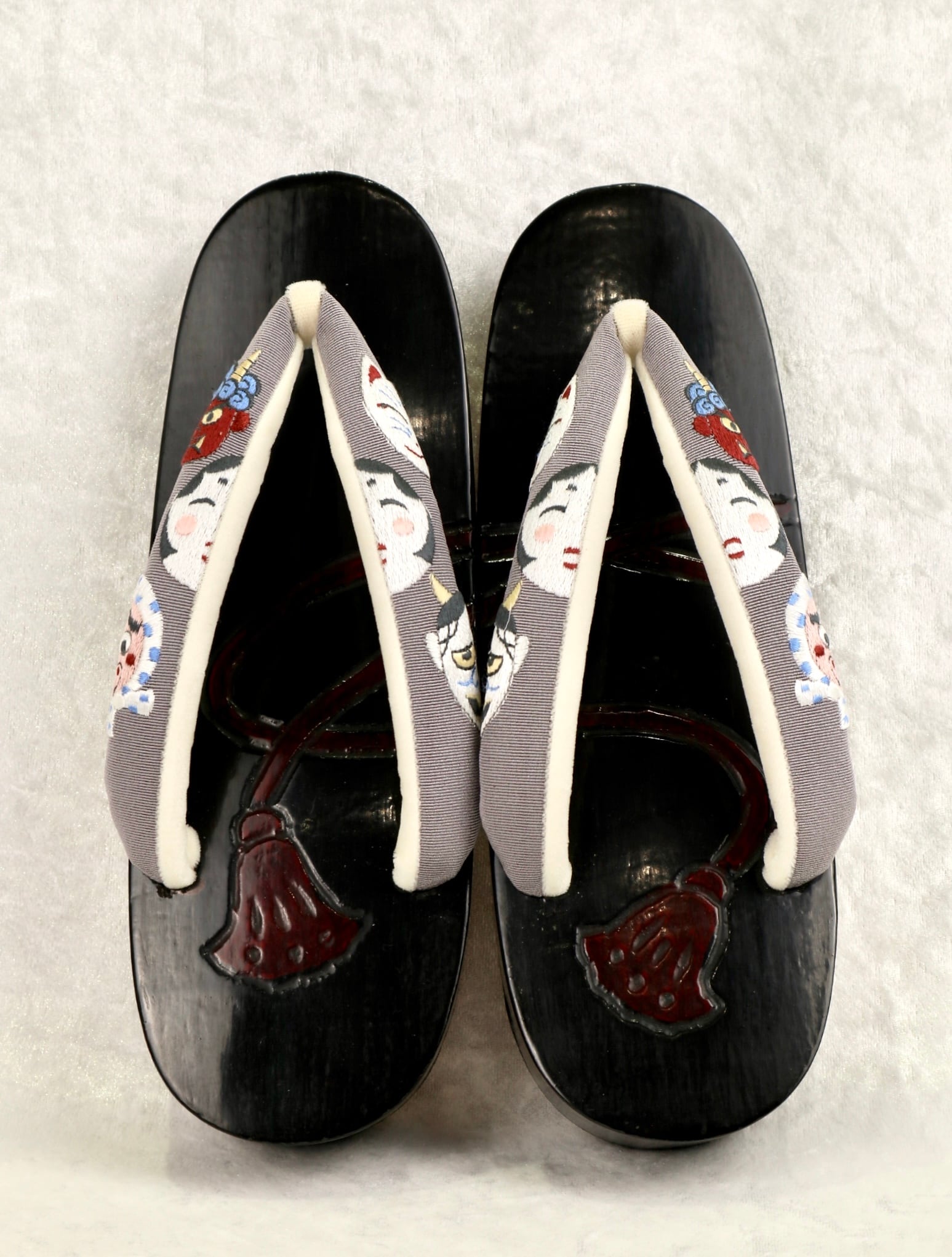 下駄　鎌倉彫　おかめとひょっとこ　L