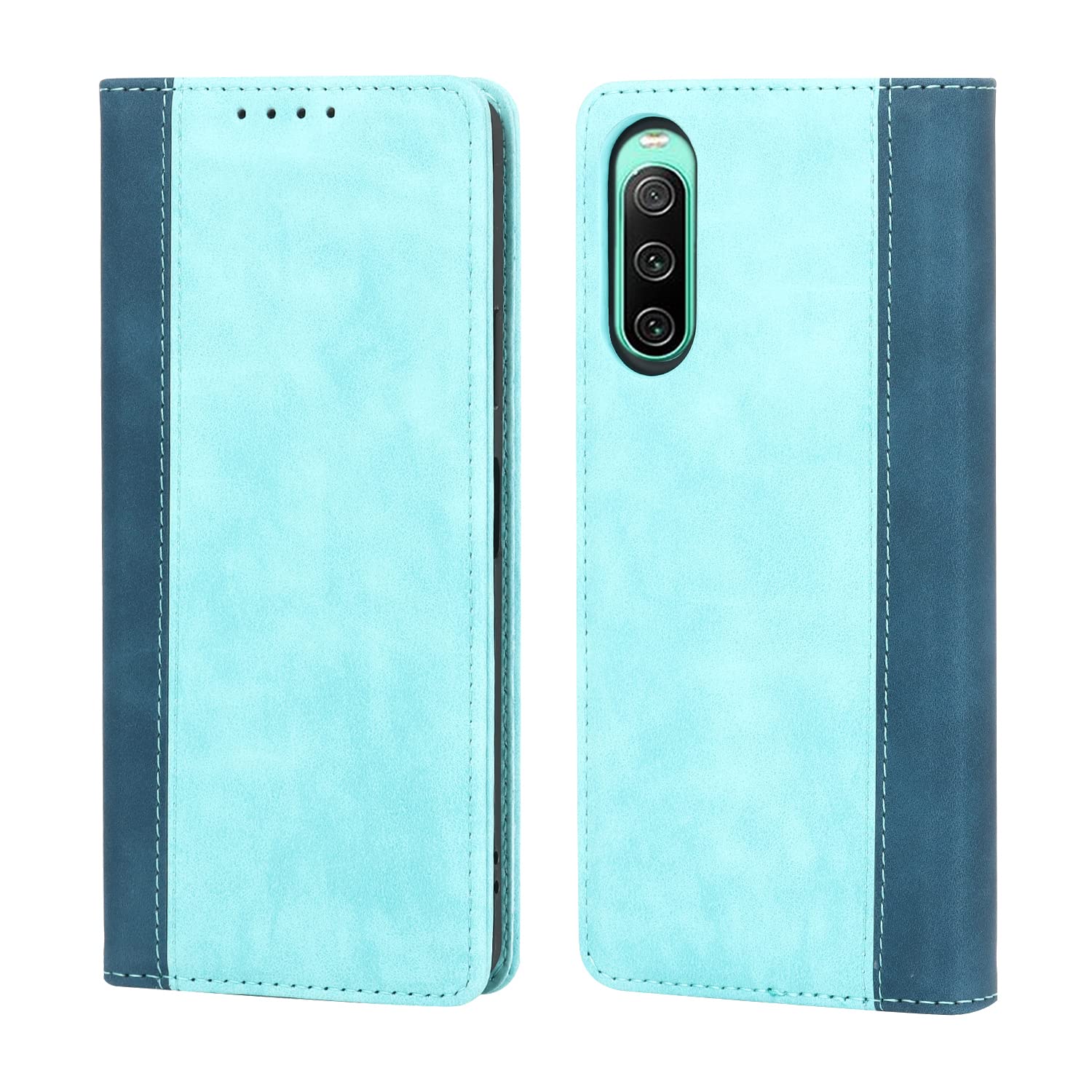Havaya 対応 SO52C ケース 手帳型 Xperia 10 IV スマホケース エクスペリア10 IV ケース-ライトブルー+ダークブルー