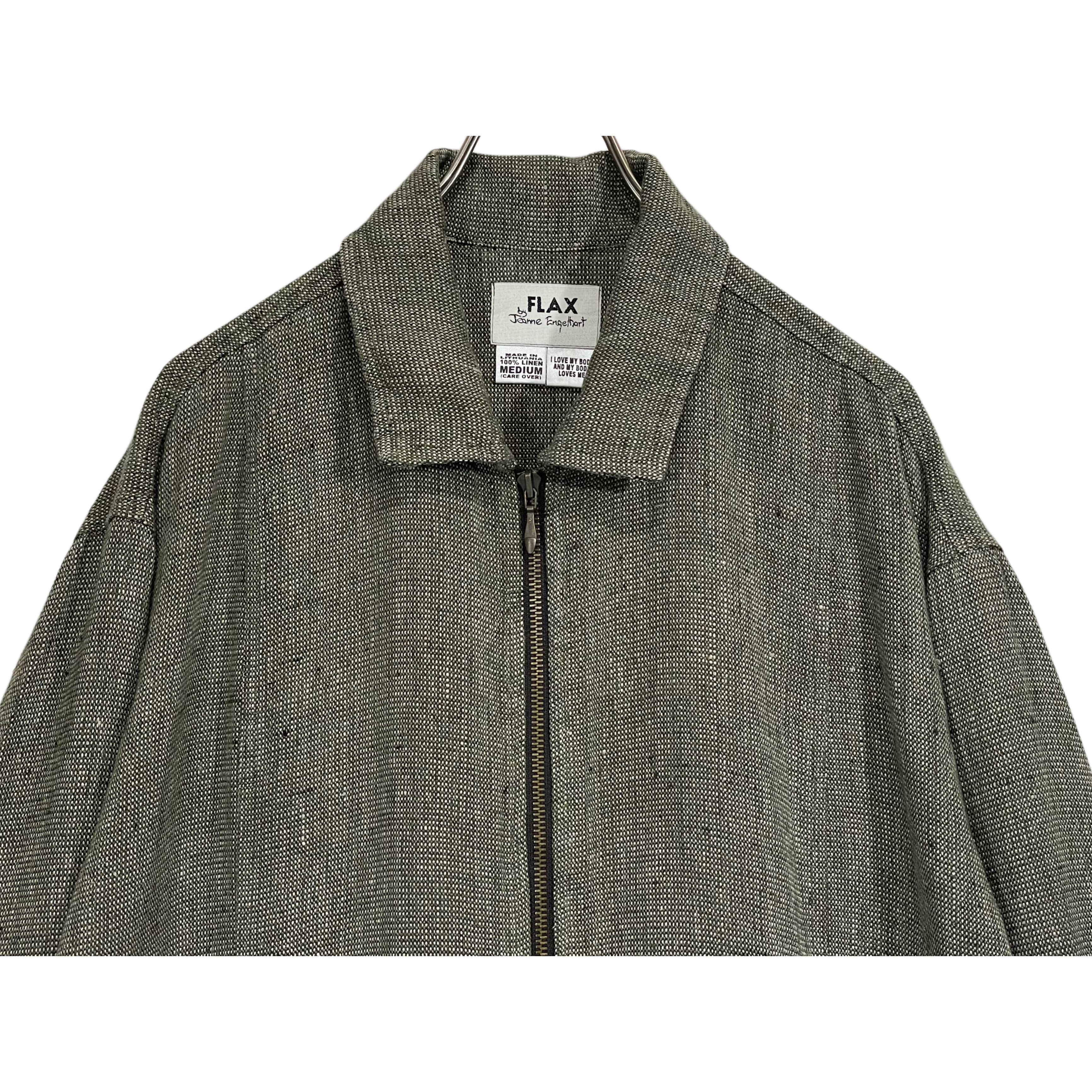 90s FLAX mix olive Lithuania linen box silhouette zip up jacket