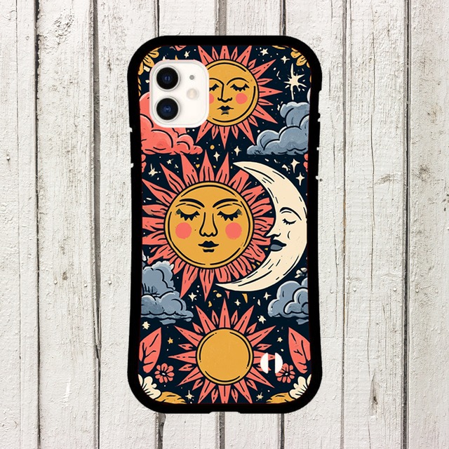 受注生産 iPhoneケース 太陽と月のサイケ民芸柄｜天体モチーフ PSYF010D