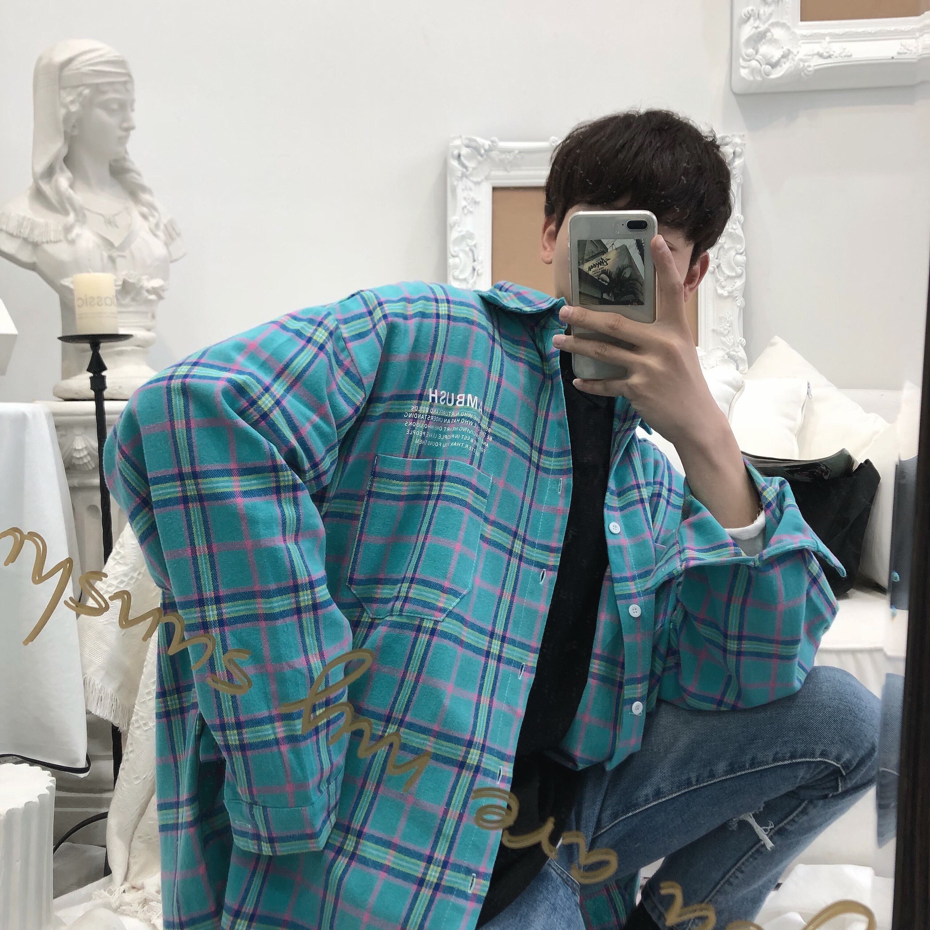 全3色 チェックシャツ トップス カジュアル オーバーシャツ