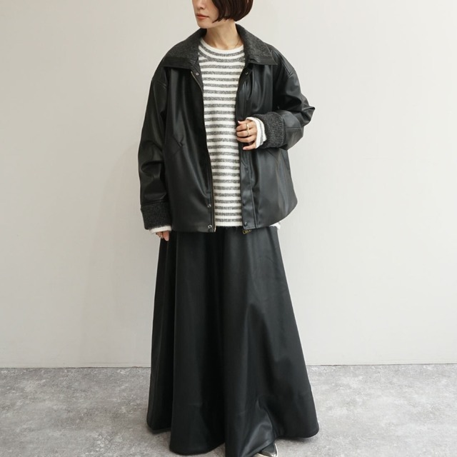 ニットコンビレザーブルゾン