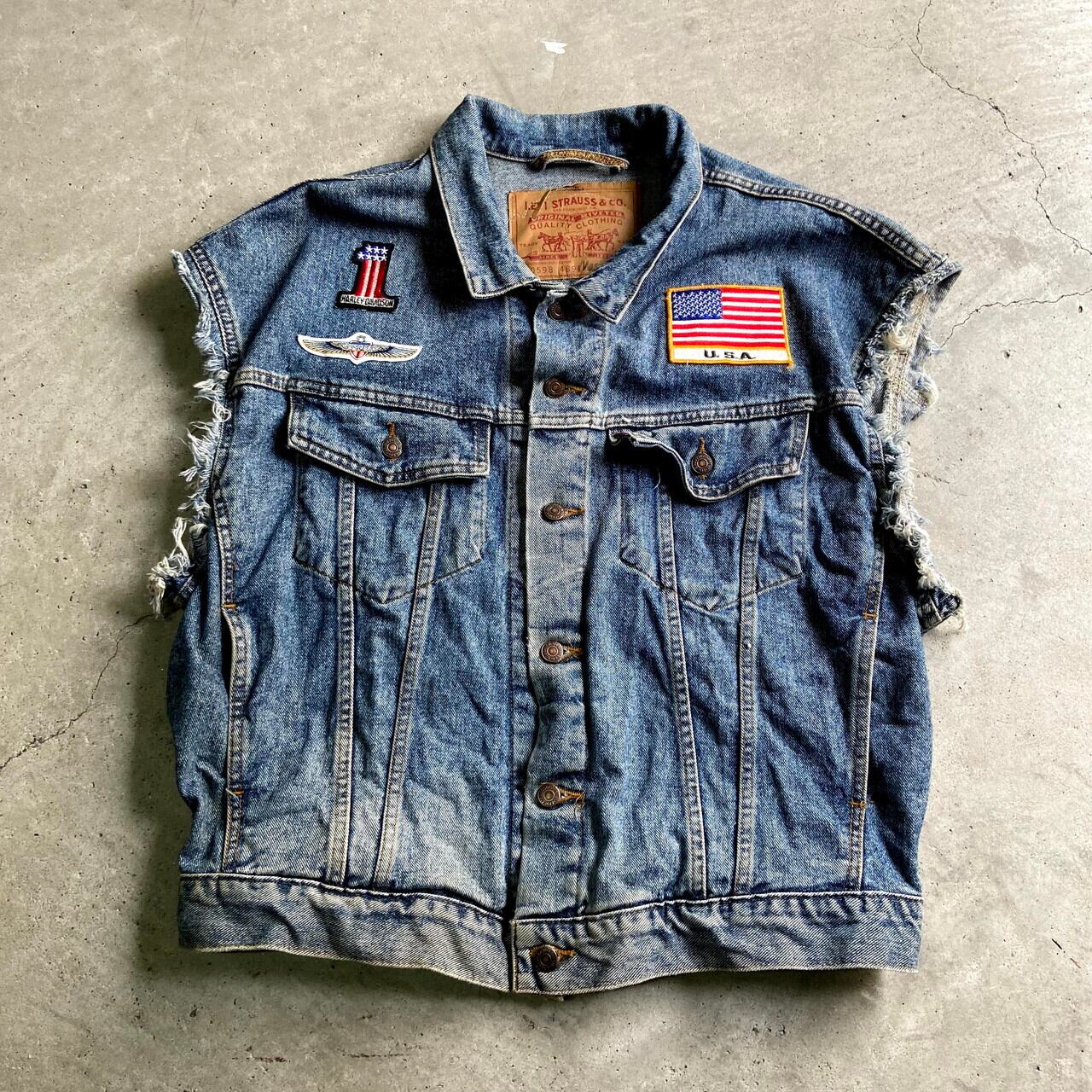 年代 Levi's リーバイス デカパッチ 袖カットオフ   Harley