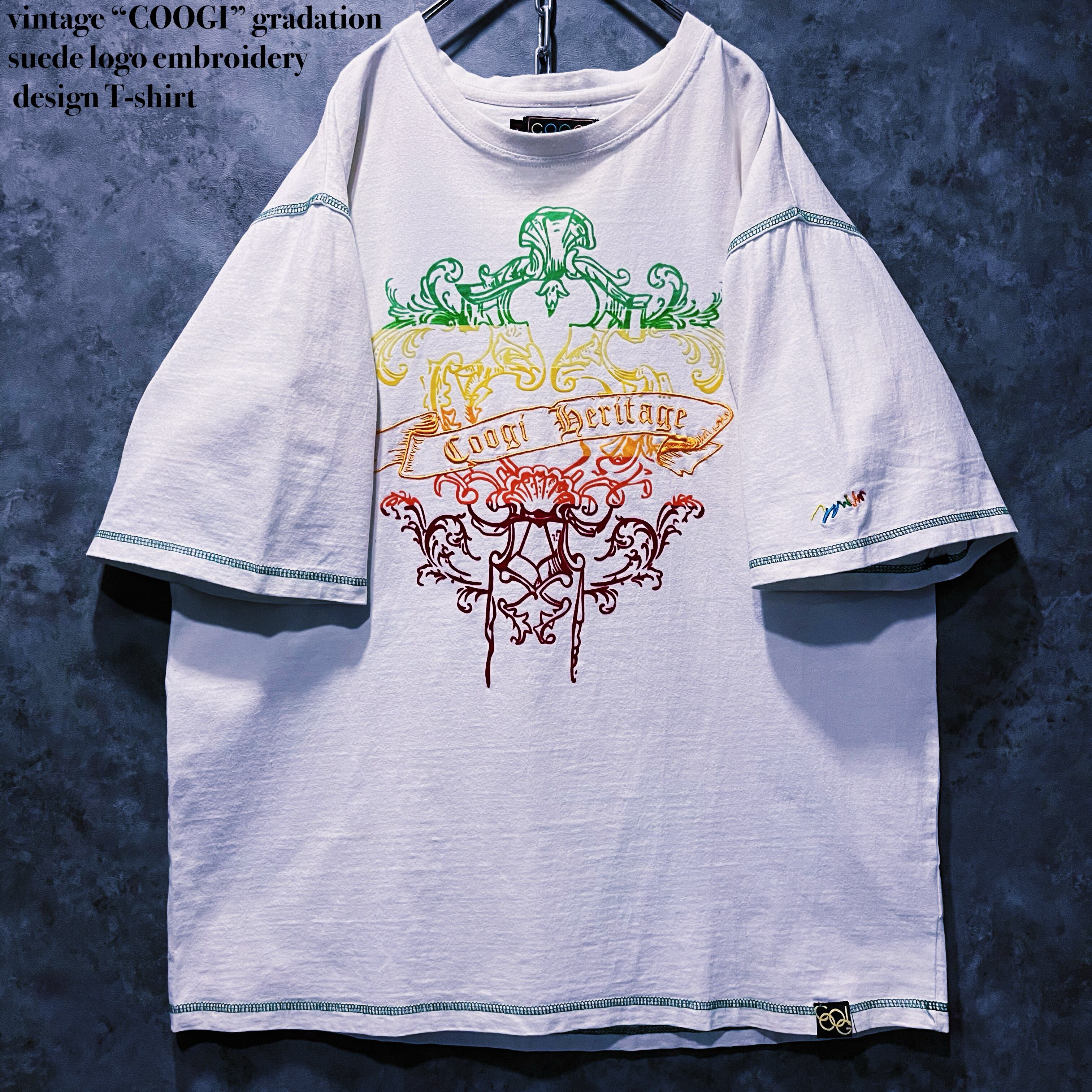 【doppio】vintage “COOGI” gradation suede logo embroidery design T-shirt