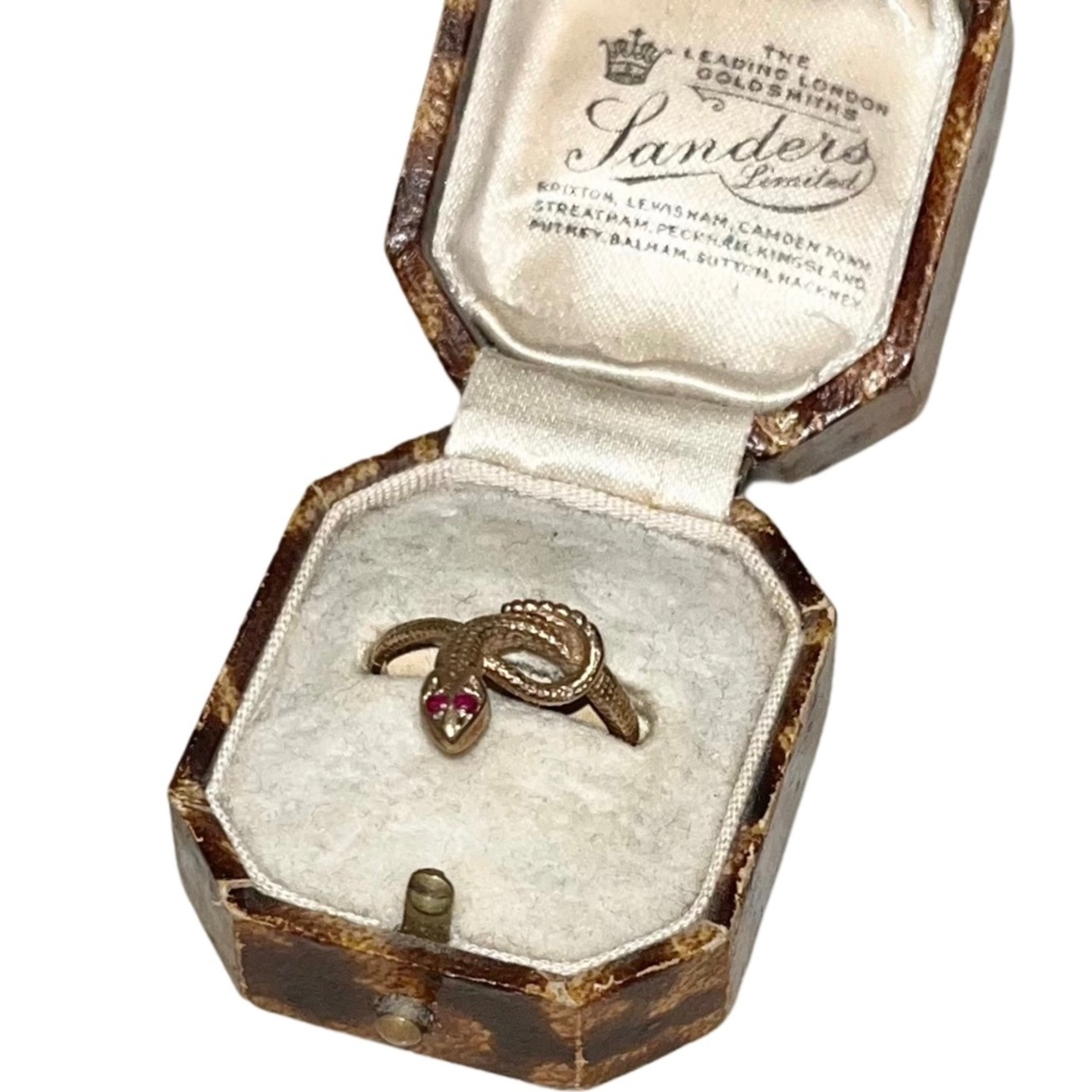 vintage 9ct gold snake with ruby eye ring