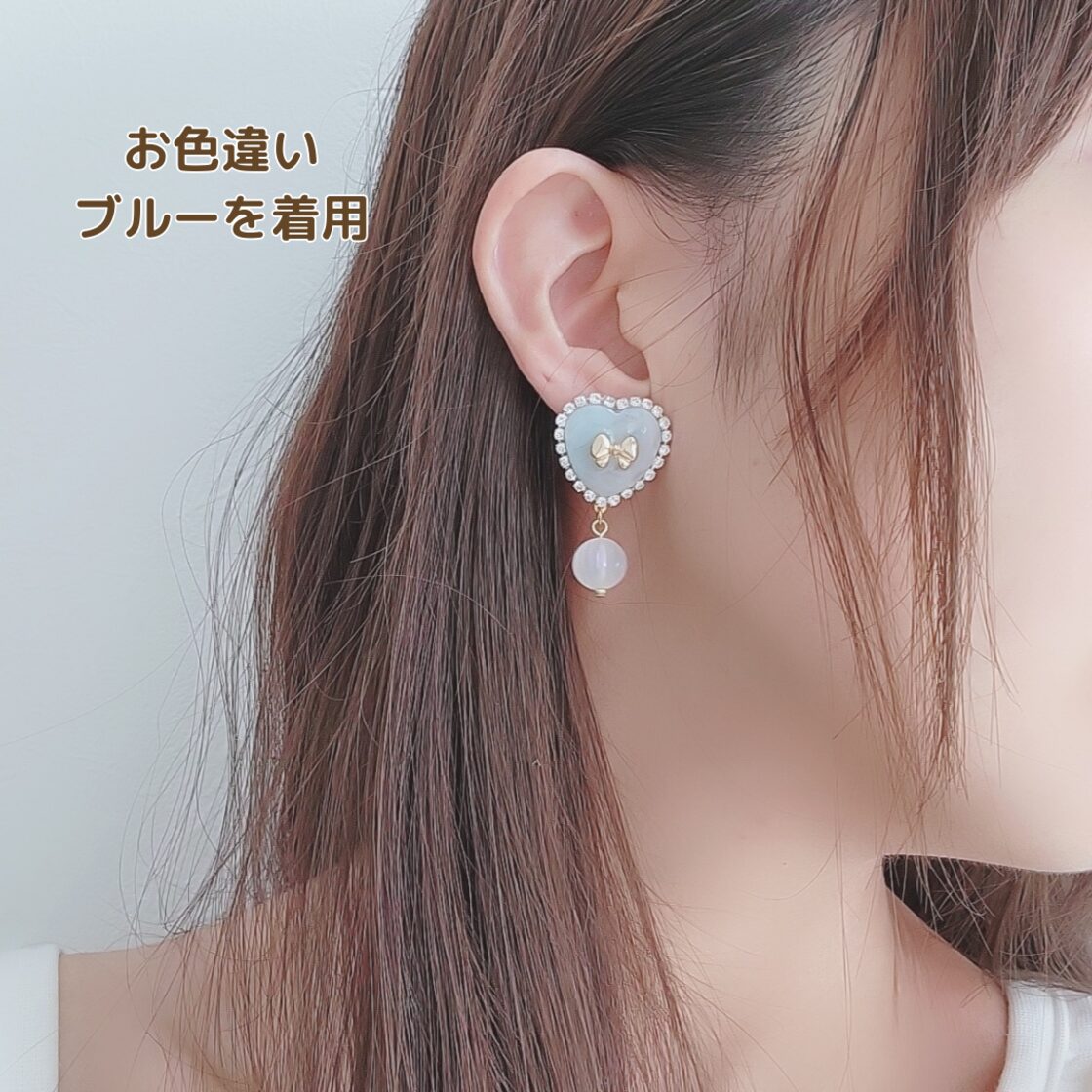 ハートビジューのプリンセスピアス/イヤリング/ノンホールピアス