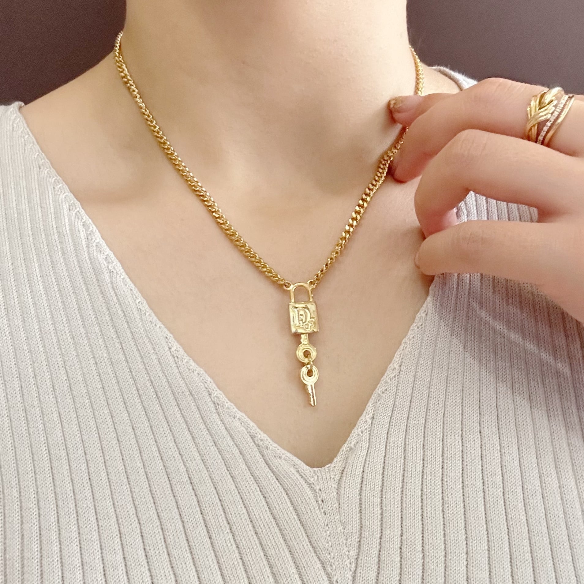 N5392】Christian Dior logo padlock necklace/クリスチャンディオール