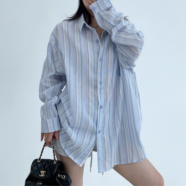 ストライプ柄オーバーサイズシャツB0331