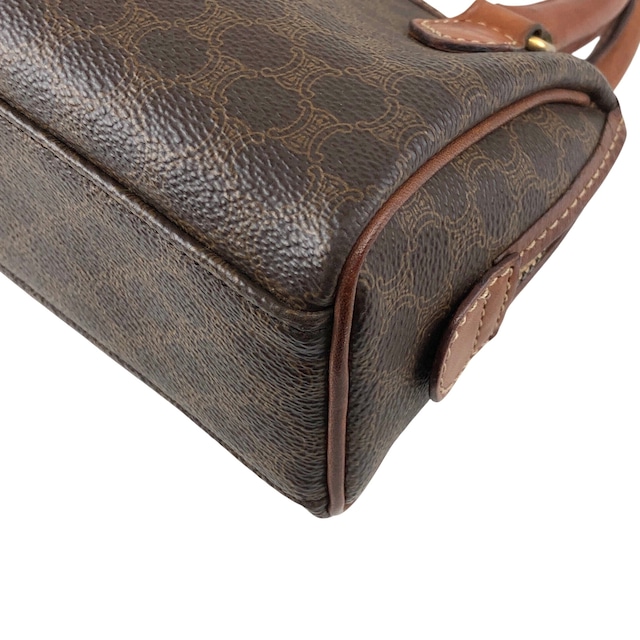 CELINE セリーヌ マカダム ショルダーバッグ ブラウン PVC レザー マイクロボストン 2way vintage ヴィンテージ オールド bnscrs