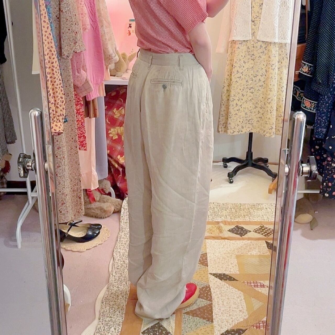 beige linen wide pants
