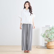 TRUBE エスニックフラワープリントリラックスワイドパンツ【M~L】ブラック