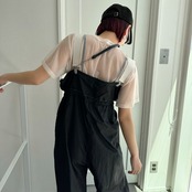 wide suspenders color stitch salopette PT/black