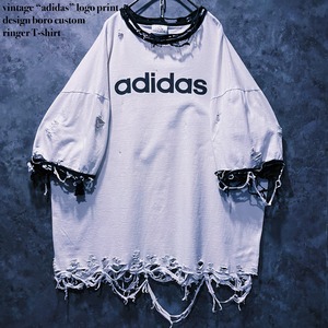 【doppio】vintage “adidas” logo print design boro custom ringer T-shirt