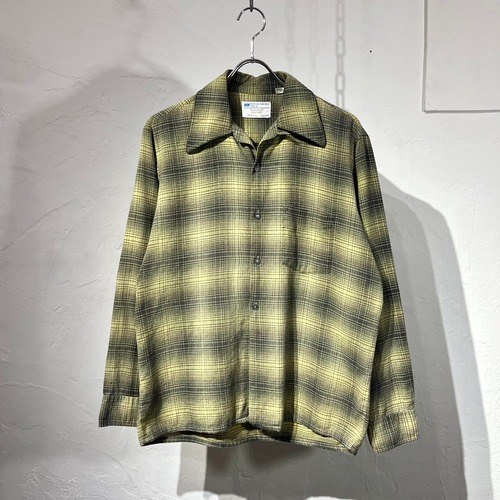 60s TOWNCRAFT Open Collar Cotton Flannel Shirt Ombre Check