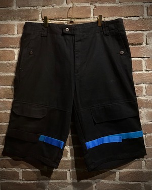 【Caka act3】Velcro Gimmick Loose Black Baggy Denim Shorts