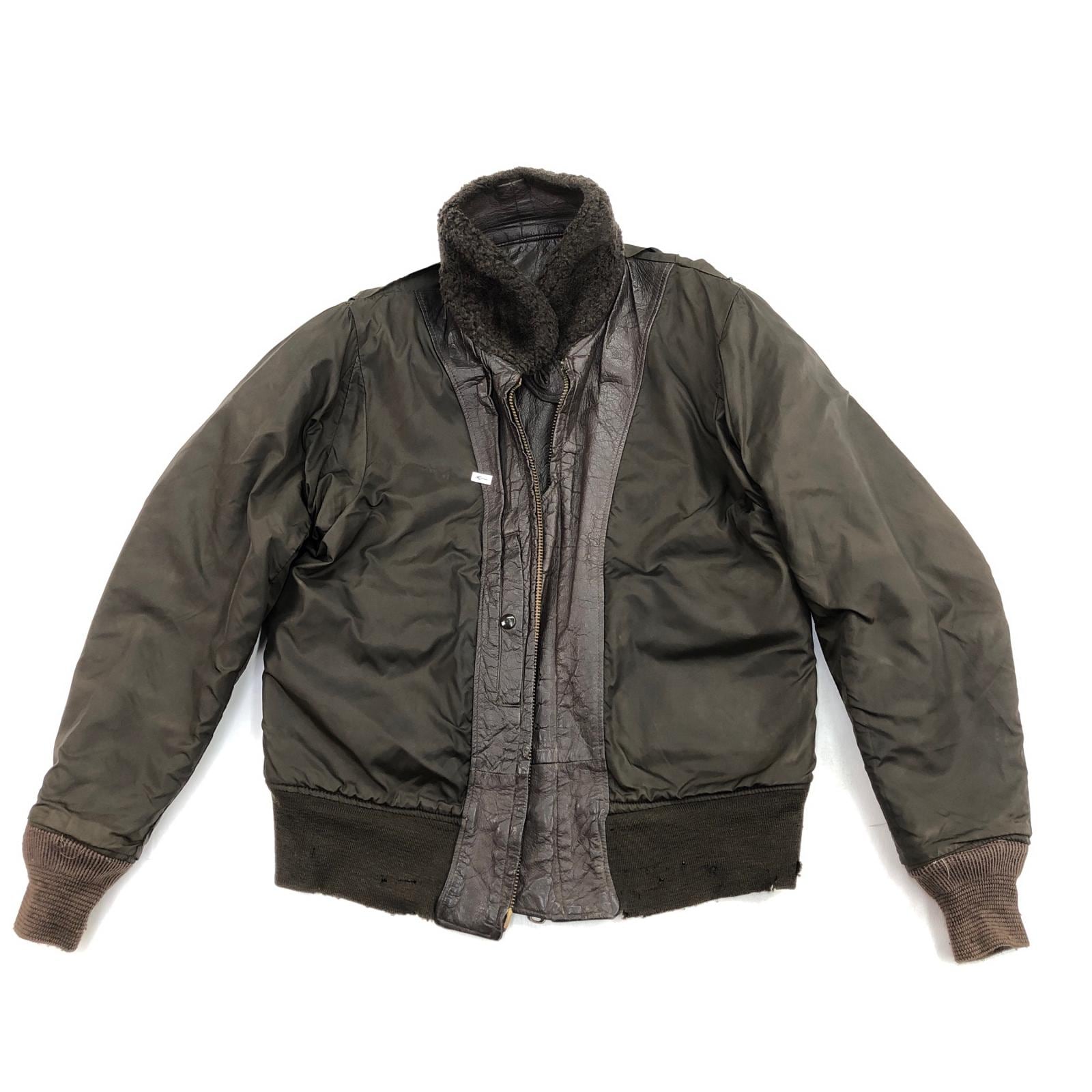 US NAVY 実物 G-1 SIZE46フライトジャケット70s ヴ U.S.NAVY 70年代 G-1 レザージャケット フライトジャケット 黒タグ MIL
