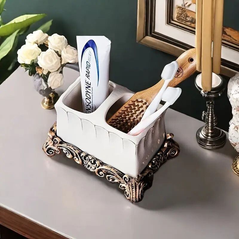 歯ブラシホルダー ヴィンテージ調 アンティーク調 セラミック製 自立型